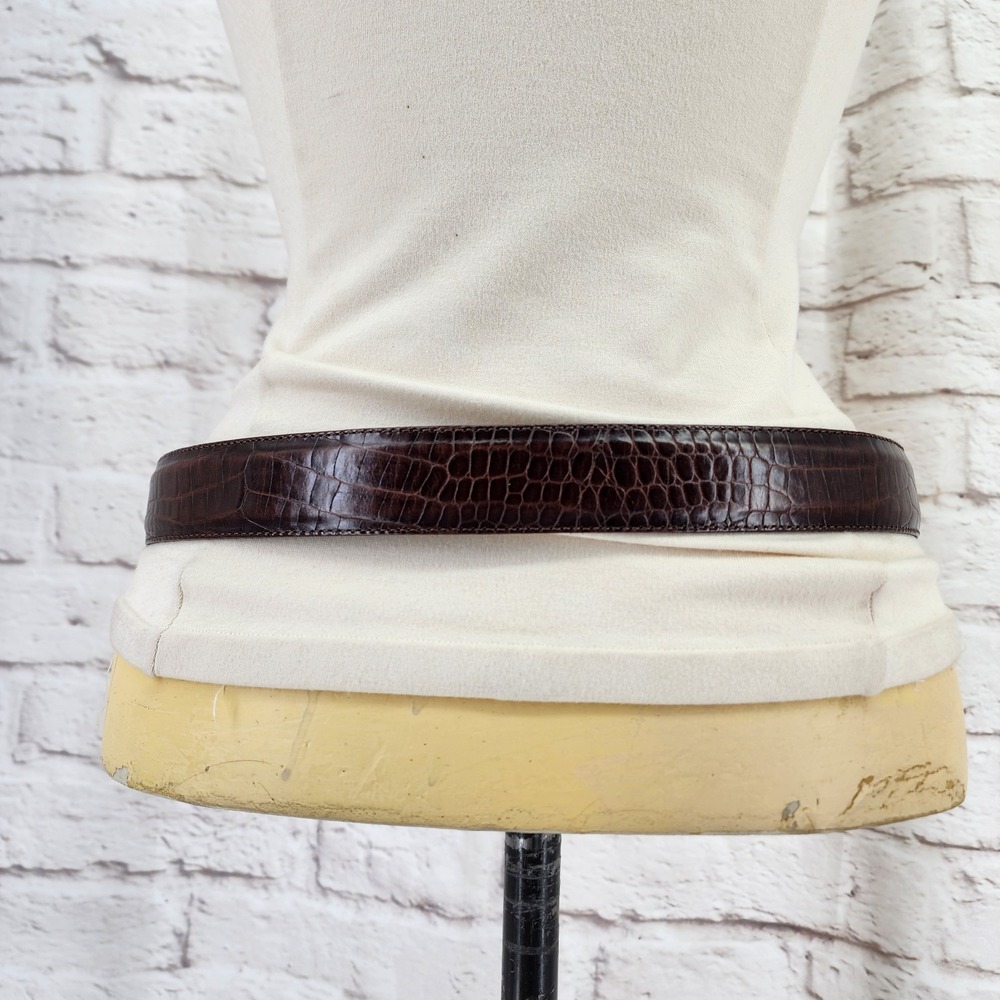 Vintage Vicenza Italian Calfskin Leather Belt 32 Heart Crown Croc Embossed Gold - Picture 4 of 10